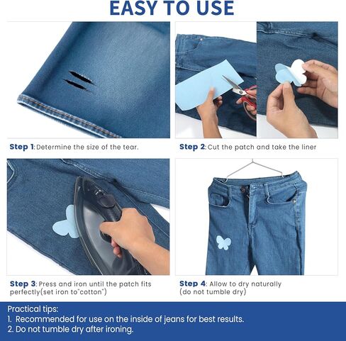 Denim Patches for Inside Jeans - Iron On Patches for Jeans - Jeans Patch for Repairing Pant Holes and Covering Imperfections, 6 Colors, Each Piece Measures 4 in x 8.9 in in Saudi Arabia