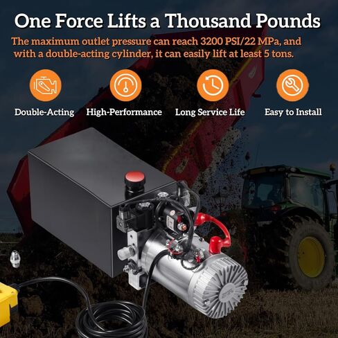 20 Quart Hydraulic Power Unit, 12V DC Double Acting Hydraulic Dump Trailer Pump with 20 Quart Steel Reservoir SAE #6 Ports, 3200 PSI Mixizap in Kuwait