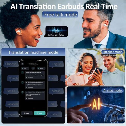 AI Language Translation Earbuds Real Time, IAMJOY Language Translator Earbuds Open Ear Clip-On Design, 163 Language & Accents Two-Way Translator Device with APP for Travel Learning Business, Black in Kuwait