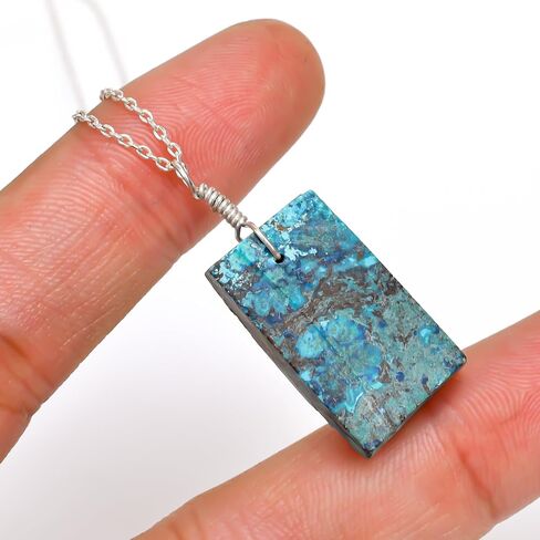 AURA GEMS Natural Blye Kyanite Crystals Pendant Necklace, Ball Shape, Chakra Energy Healing Gemstone, Real Crystal, Birthstone, Beautiful Women Simple Jewelry, Silver Plated Jewelry 18 inch in Saudi Arabia