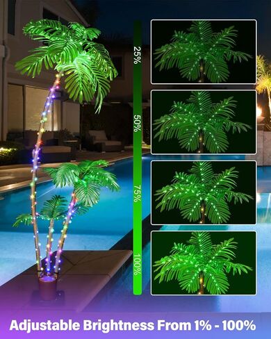 7FT Smart LED Palm Tree with App Control - DIY Color Changing Outdoor/Indoor Artificial Tree with Music Sync, Timer & Remote - Waterproof Pre-Lit Tropical Decor for Patio Pool Party Tiki Bar, 2 Trunks in Saudi Arabia