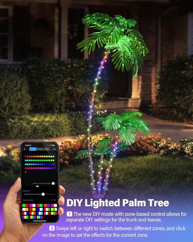 7FT Smart LED Palm Tree with App Control - DIY Color Changing Outdoor/Indoor Artificial Tree with Music Sync, Timer & Remote - Waterproof Pre-Lit Tropical Decor for Patio Pool Party Tiki Bar, 2 Trunks in Saudi Arabia