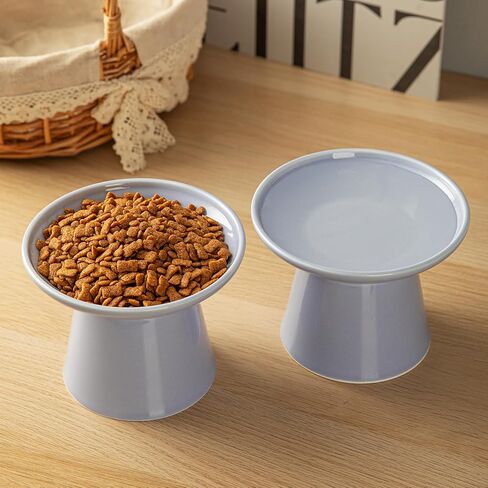 6.2 Inch Extra Wide Elevated Ceramic Cat Bowls, Food and Water Bowl Set for Elder Big Cats Small Dogs, Raised Design for Pet Easy Eating, Protect Cat's Spine Set of 2(Light Green) in Kuwait