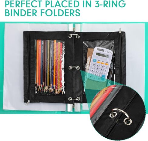 Marspark 30 Packs Pencil Pouch 3 Ring Binder Pen Pouch Cloth Cloth Pouches Zipper Pen Case Bag Bag مع نافذة صافية لاستلوازات كتابة المكاتب (Navy Blue) in Kuwait