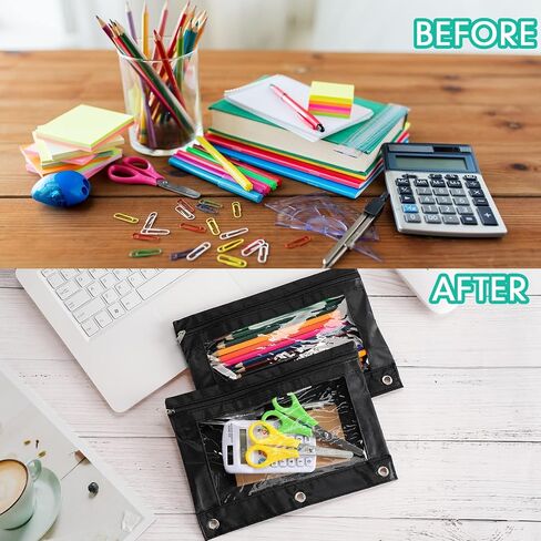 Marspark 30 Packs Pencil Pouch 3 Ring Binder Pen Pouch Cloth Cloth Pouches Zipper Pen Case Bag Bag مع نافذة صافية لاستلوازات كتابة المكاتب (Navy Blue) in Kuwait