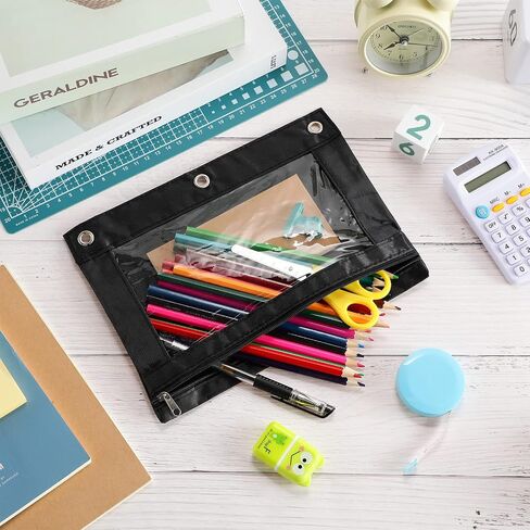 Marspark 30 Packs Pencil Pouch 3 Ring Binder Pen Pouch Cloth Cloth Pouches Zipper Pen Case Bag Bag مع نافذة صافية لاستلوازات كتابة المكاتب (Navy Blue) in Kuwait