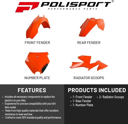 Polisport Motocross (MX) Replica Plastic Kit for KTM SX 85 (2006-12) – OEM Quality, Durable, Flexible & Perfect Fit – Orange in Kuwait