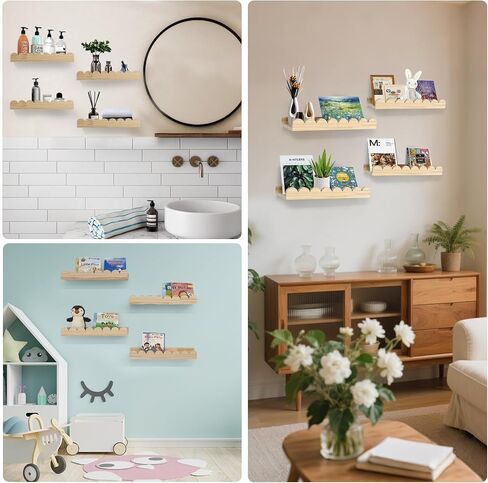 Floating Nursery Book Shelves with Hooks-20Inches Scalloped Shelves for Bedroom Kids Set of 3, Nursery Bookshelf for Kids Room Decor, Natural in Saudi Arabia