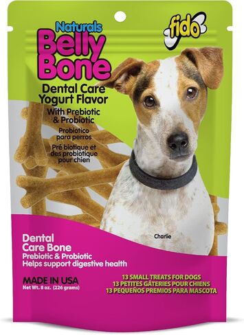 Naturals Belly Bones for Dogs, Yogurt Flavored Medium Dog Dental Treats - 8 Treats Per Pack (3 Pack) - (Made in USA) - Plaque and Tartar Control for Fresh Breath, Digestive Health Support in Saudi Arabia
