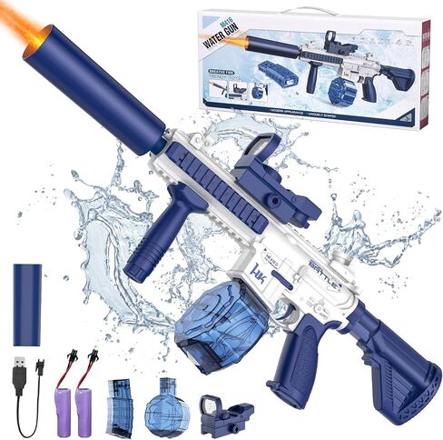 Electric Water Gun,Water Gun With Muzzle Light,Automatic Squirt Gun Long Range Blaster Up To 32 FT,Outdoor Party Shooting Game Toy With 2 Water Tanks & 2 Batteries,Ideal Summer Gift for Kids & Adults. in Saudi Arabia