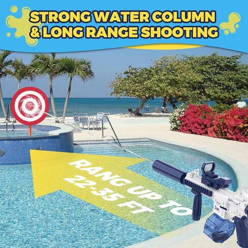 Electric Water Gun,Water Gun With Muzzle Light,Automatic Squirt Gun Long Range Blaster Up To 32 FT,Outdoor Party Shooting Game Toy With 2 Water Tanks & 2 Batteries,Ideal Summer Gift for Kids & Adults. in Saudi Arabia