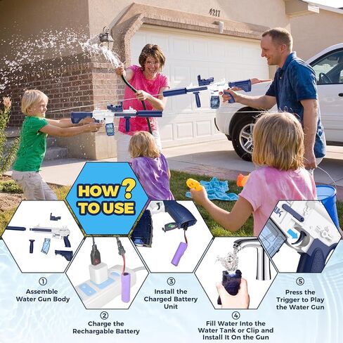 Electric Water Gun,Water Gun With Muzzle Light,Automatic Squirt Gun Long Range Blaster Up To 32 FT,Outdoor Party Shooting Game Toy With 2 Water Tanks & 2 Batteries,Ideal Summer Gift for Kids & Adults. in Saudi Arabia