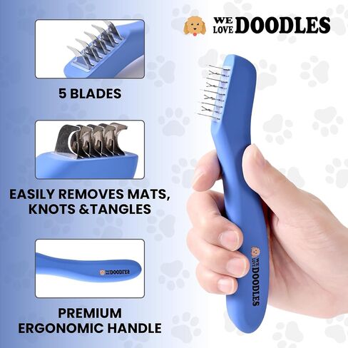 We Love Doodles Dematting Comb for Dogs - Dog Hair Mat Remover, Detangler Comb & Deshedding Tool, Removes Tangles, Knots, & Loose Hair, Metal Comb, Ergonomic Handle (9 Blade) in Saudi Arabia