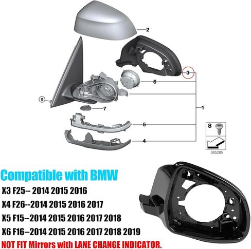 Jaronx متوافق مع إطار الإسكان Side Mirror Side BMW X3 F25 2014-2016/X4 F26 2014-2017/X5 F15 2014-2018/X6 F16 2014-2019 ، إطار غطاء السائق السوداء السوداء الداعمة لـ BMW 51167327911 in Kuwait