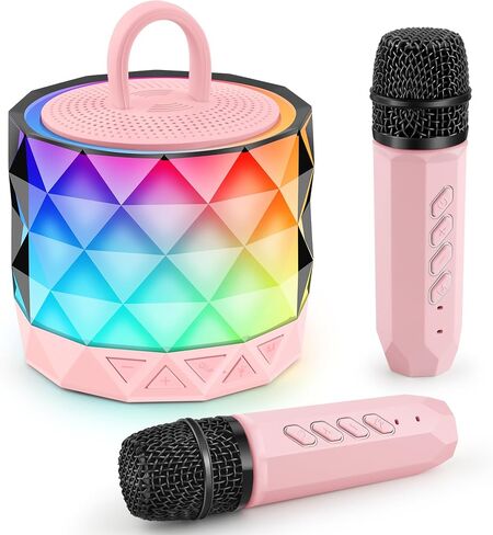 Karaoke Machine with Colorful LED for Kids, Portable Bluetooth Speaker with 2 Wireless Microphones, Birthday Gifts for 3 4 5 6 7 8 9 10 Year Old Girl Boy, Toys for Ages 3-12, Gift for Family Party in Kuwait