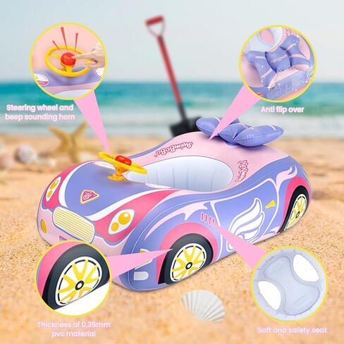 Baby Pool Float 3D Car Baby Floaties for Toddlers 12-48 Months Heavy Duty Infant Swim Float Toddlers Pool Floats Kids Swim Floaties Swimming Pool Floats for 1-4 Years Toddler Floaties for Boys & Girls in Kuwait