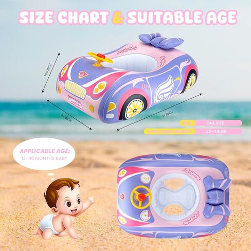 Baby Pool Float 3D Car Baby Floaties for Toddlers 12-48 Months Heavy Duty Infant Swim Float Toddlers Pool Floats Kids Swim Floaties Swimming Pool Floats for 1-4 Years Toddler Floaties for Boys & Girls in Kuwait