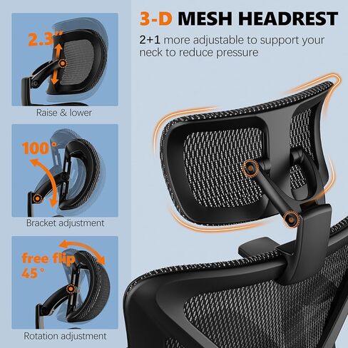 كرسي شبكي مريح للمكتب من GABRYLLY، كرسي مكتب عالي الظهر مع مقعد منزلق، مسند ذراع قابل للتعديل ومسند رأس ثنائي الأبعاد، وظيفة إمالة 4 تروس، كرسي ألعاب كمبيوتر دوار للرجل والمرأة in Kuwait