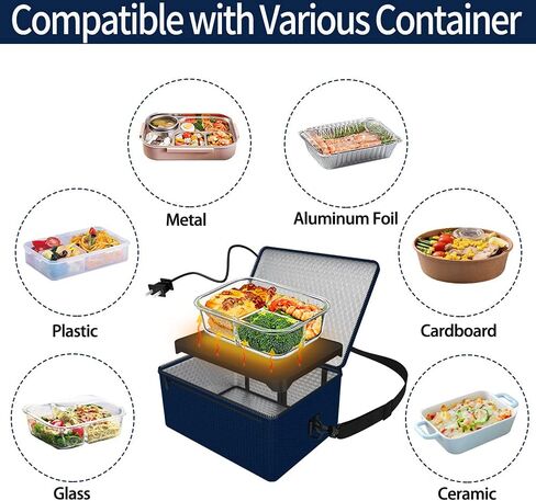 Portable Oven, 12V 24V 110V-240V Car Food Warmer Portable Personal Mini Oven Electric Heated Lunch Box for Meals Reheating & Raw Food Cooking for Road Trip/Camping/Picnic/Family Gathering(Black) in Kuwait