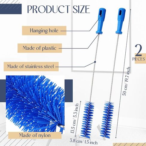Baderke 2 Pieces Blue Tube Cleaning Brushes 2.4" Tube Cleaning Brush Shower Drain Brush Pipe Brush for Cleaning Drains Long Brush Plastic Brush Flexible Cleaning Tool in Kuwait