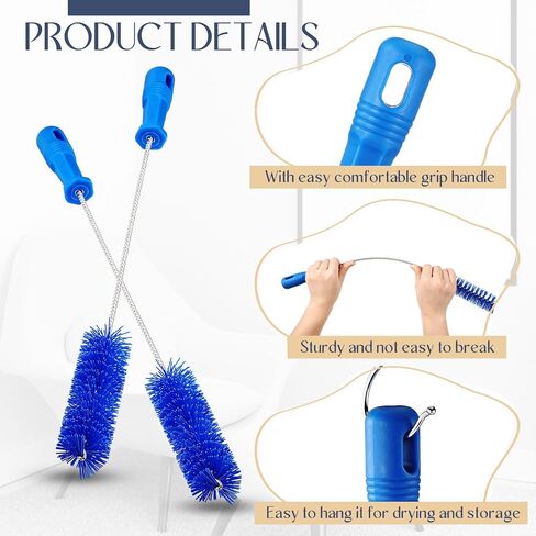 Baderke 2 Pieces Blue Tube Cleaning Brushes 2.4" Tube Cleaning Brush Shower Drain Brush Pipe Brush for Cleaning Drains Long Brush Plastic Brush Flexible Cleaning Tool in Kuwait