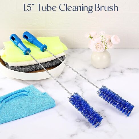 Baderke 2 Pieces Blue Tube Cleaning Brushes 2.4" Tube Cleaning Brush Shower Drain Brush Pipe Brush for Cleaning Drains Long Brush Plastic Brush Flexible Cleaning Tool in Kuwait
