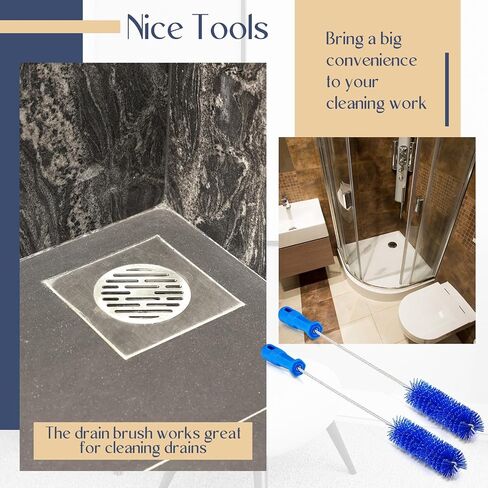 Baderke 2 Pieces Blue Tube Cleaning Brushes 2.4" Tube Cleaning Brush Shower Drain Brush Pipe Brush for Cleaning Drains Long Brush Plastic Brush Flexible Cleaning Tool in Kuwait