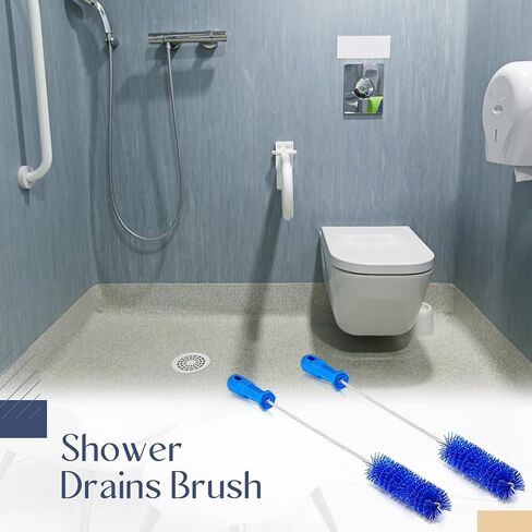 Baderke 2 Pieces Blue Tube Cleaning Brushes 2.4" Tube Cleaning Brush Shower Drain Brush Pipe Brush for Cleaning Drains Long Brush Plastic Brush Flexible Cleaning Tool in Kuwait