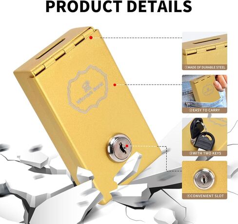 Banners Bank ، Box Metal for Gambler ، Winner Bank with Key Casino ، Mini Lock Box للمقامرين ، صندوق المقامرة المحمولة Casino Money Size Size -Size -size مع Money Go Money (1Pack) in Kuwait