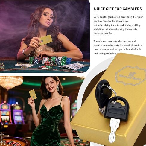 Banners Bank ، Box Metal for Gambler ، Winner Bank with Key Casino ، Mini Lock Box للمقامرين ، صندوق المقامرة المحمولة Casino Money Size Size -Size -size مع Money Go Money (1Pack) in Kuwait