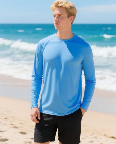 قمصان حماية أشعة الشمس للرجال تسبح قمصان UPF 50+ UV Long Sleeve Rash Guard الصيد الجاري الجاف سريعًا in Saudi Arabia