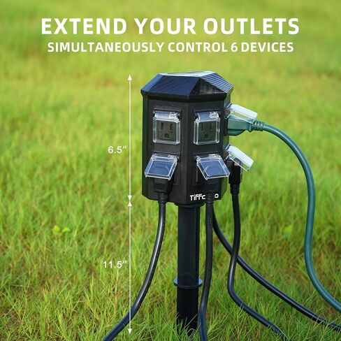 Outdoor Power Strip with Stake Waterproof, 10 FT Extension Cord, 6 Grounded Outlets for Outdoor Lights, 14 AWG, 15A/1875W, ETL Listed in Saudi Arabia