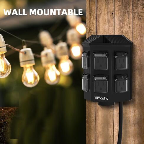 Outdoor Power Strip with Stake Waterproof, 10 FT Extension Cord, 6 Grounded Outlets for Outdoor Lights, 14 AWG, 15A/1875W, ETL Listed in Saudi Arabia