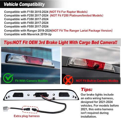 3rd Third Brake Lights Compatible with F150 2015-2020/for F250 F350 F450 2017-2020/for Ranger 2019-2020/for Maverick 2021-2023 Center High Mount Stop LED Light(Smoke Len) in Kuwait