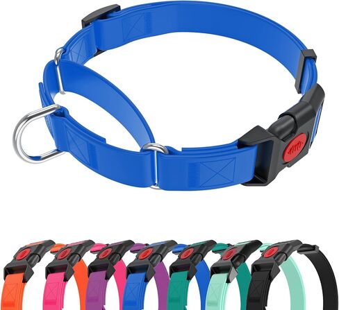 Waterproof Martingale Collar for Dogs,Easy to Clean Dog Collars with Safety Quick Release Buckle,Rubber Collar for Medium Large Dogs Walking Training (Blue, M (16.5-20.8inch)) in Kuwait