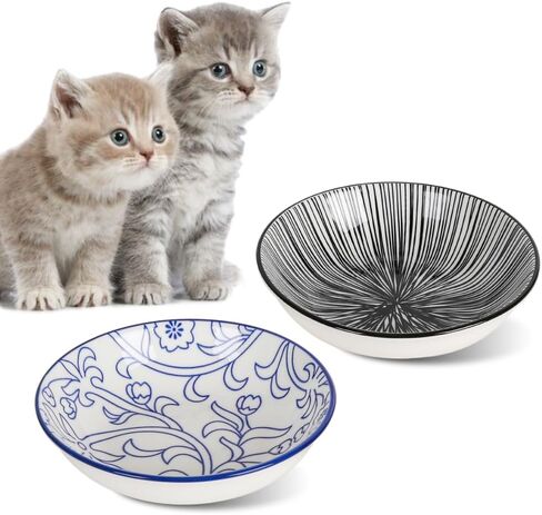 HAPPY KIT 2pcs Little Cat Bowls,5Inch Cat Food Bowl for Indoor Cats,Cute Kittens Plate/Dish/Dishes Set with Non-Slip Relief of Whisker Fatigue for Kitten - Microwave and Dishwasher Safe in Kuwait