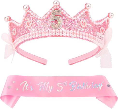 Chanaco 6th Birthday decorations Pearl Birthday Crown for 6 Year Old Girls 6th Birthday Sash and Tiara Outfit Pink Glitter Heart Headband Hair Accessories Cute Bow Headpieces for Party in Saudi Arabia