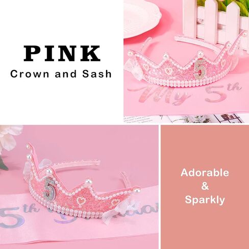 Chanaco 6th Birthday decorations Pearl Birthday Crown for 6 Year Old Girls 6th Birthday Sash and Tiara Outfit Pink Glitter Heart Headband Hair Accessories Cute Bow Headpieces for Party in Saudi Arabia