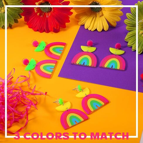 Hicarer 3 Pair 80s 90s Neon Earrings for Women Fluorescent Earring Retro Pendant Acrylic Drop Dangle for Glow Party Outfit in Saudi Arabia