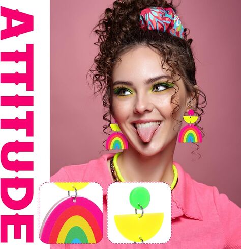 Hicarer 3 Pair 80s 90s Neon Earrings for Women Fluorescent Earring Retro Pendant Acrylic Drop Dangle for Glow Party Outfit in Saudi Arabia