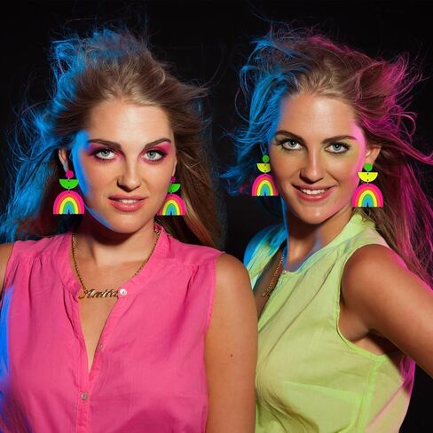 Hicarer 3 Pair 80s 90s Neon Earrings for Women Fluorescent Earring Retro Pendant Acrylic Drop Dangle for Glow Party Outfit in Saudi Arabia