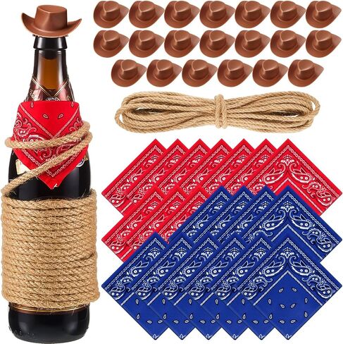 Leitee 20 Sets Mini Cowboy Hats for Crafts Plastic Tiny Cowgirl Hat with Bandannas for Western Cowboy Party Decoration (Red, Brown) in Kuwait