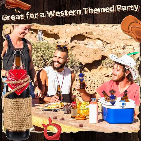 Leitee 20 Sets Mini Cowboy Hats for Crafts Plastic Tiny Cowgirl Hat with Bandannas for Western Cowboy Party Decoration (Red, Brown) in Kuwait