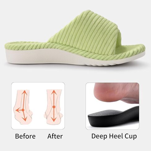 Litfun Orthopedic House Slippers for Women Adjustable Arch Support Indoor Slippers Open Toe Corduroy Bedroom Shoes in Kuwait
