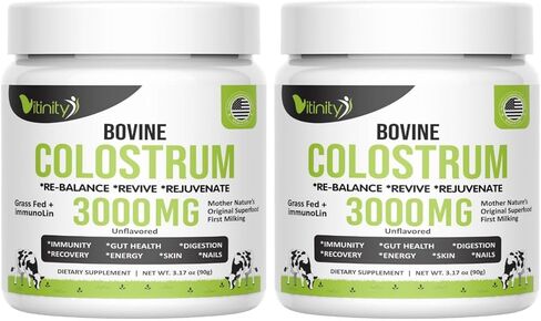 مسحوق اللبأ البقري الذي يتغذى على العشب للبشر - مكمل اللبأ IgG الطبيعي لصحة الأمعاء ودعم المناعة وتعافي العضلات والعافية | اللبأ النقي سوبر فود، بدون نكهة (90 جرام) in Kuwait