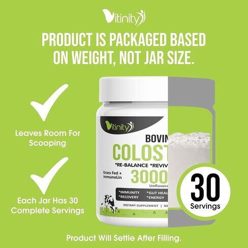 مسحوق اللبأ البقري الذي يتغذى على العشب للبشر - مكمل اللبأ IgG الطبيعي لصحة الأمعاء ودعم المناعة وتعافي العضلات والعافية | اللبأ النقي سوبر فود، بدون نكهة (90 جرام) in Kuwait