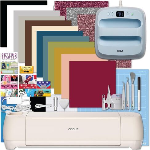 CRICUT Explore 4 with Easy Press 3 Machine and Iron -On Combo Bundle - Craft Machine and Heat Press Combo و Cricut Machine Kit للمبتدئين والهدايا والملابس DIY وحقائب الحمل ومواد HTV in Saudi Arabia