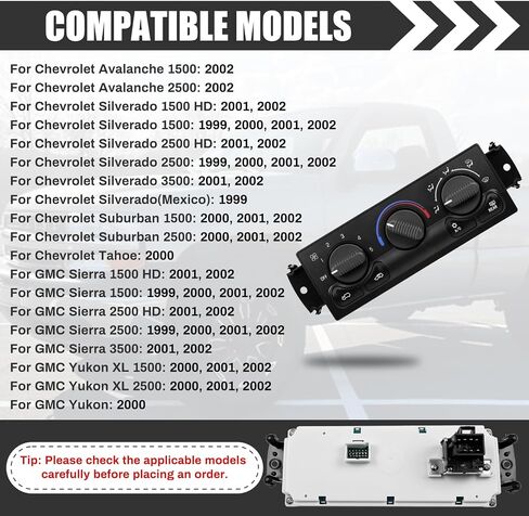 599-217 Front A/C Heater Comple Control Switch مفتاح لوحة متوافق مع 1996-2020 Chevrolet Express 1500 2500 3500 4500 Astro ، Chevy C4500 C5500 C6500،1996-2020 GMC Savari ، OE# 15073274 in Kuwait