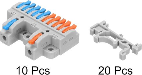 MECCANIXITY 8 قطع Din Rail Press كتل طرفية سريعة DIY موصلات أسلاك الربط (2 في 10 خارج) 32A كتل طرفية لدائرة كابل الأسلاك المضمنة 28-12AWG in Saudi Arabia