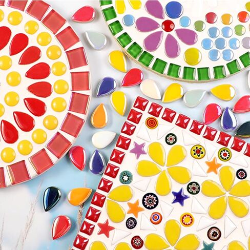 Ceramic Mosaic Tiles for Crafts, 7oz Assorted Colors Petal Mosaic Tiles Ceramic for Art Supplies, Mosaic Making Kit for DIY Hobbies Children Handmade Home Decoration Art Projects (Drop)…… in Kuwait